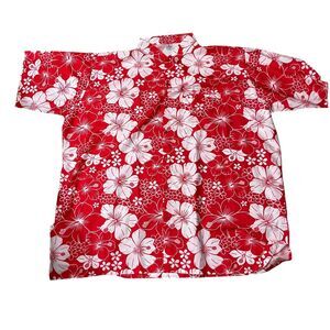 LaLeeLa 5XL Red Short Sleeve‎ Hawaiian Shirt Tropical Floral 100% Terivoile